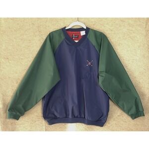 Vintage Bugle Boy Windbreaker Pullover Mens Sz M Blue Crest Logo Pockets 90s